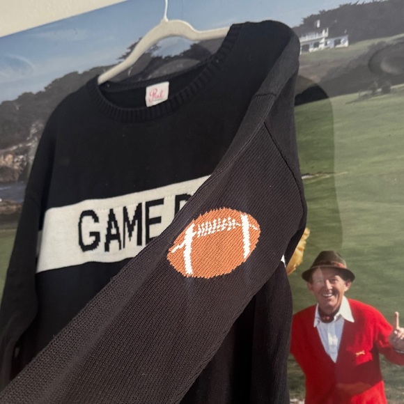 Pink Pineapple Black and White 'Game Day' Sweater with Footballs on Elbows - Picture 4 of 6